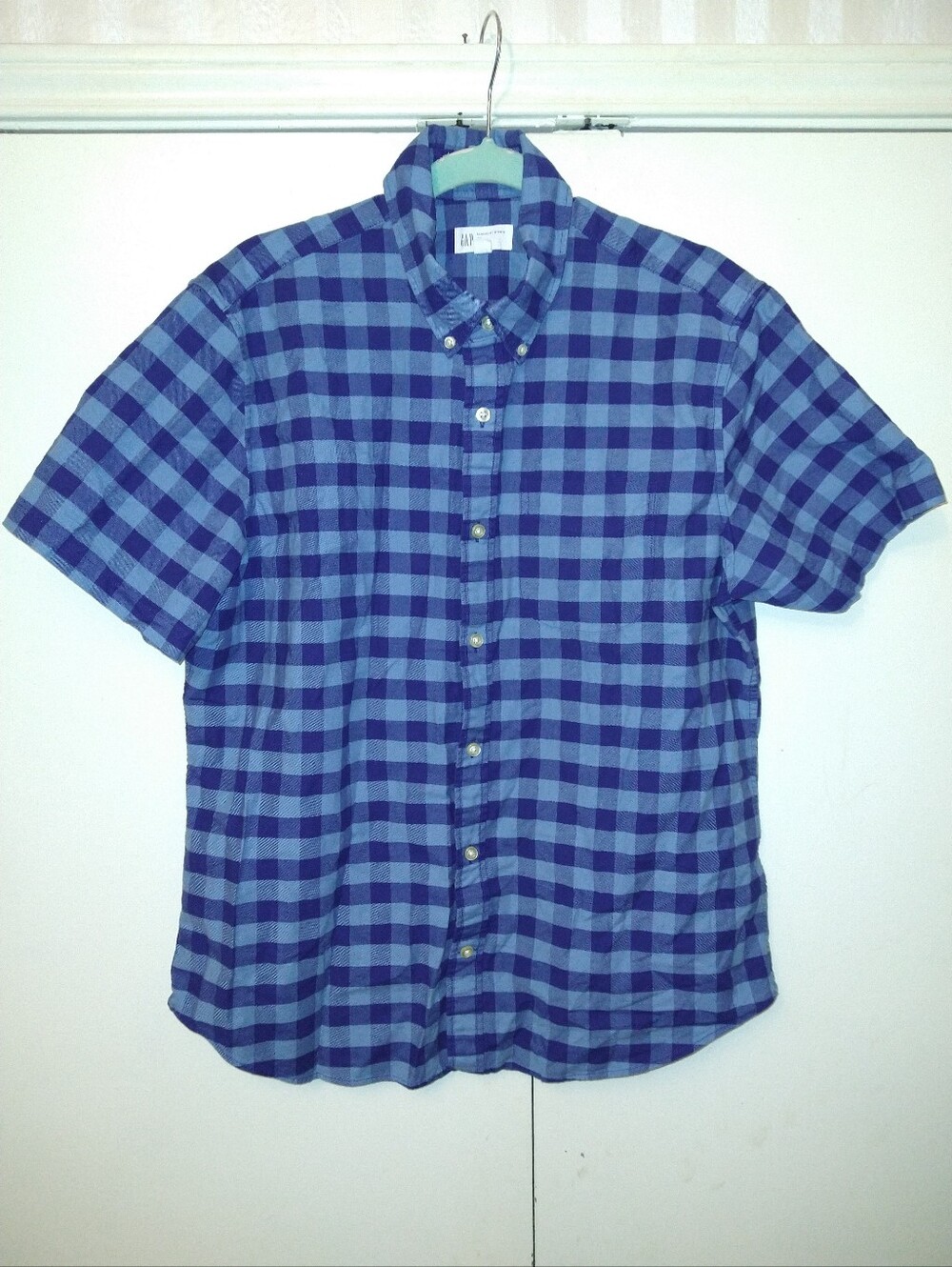 Gap Standard Fit Stretch Checkered Short Sleeve Button Down Shirt Men's sz Large